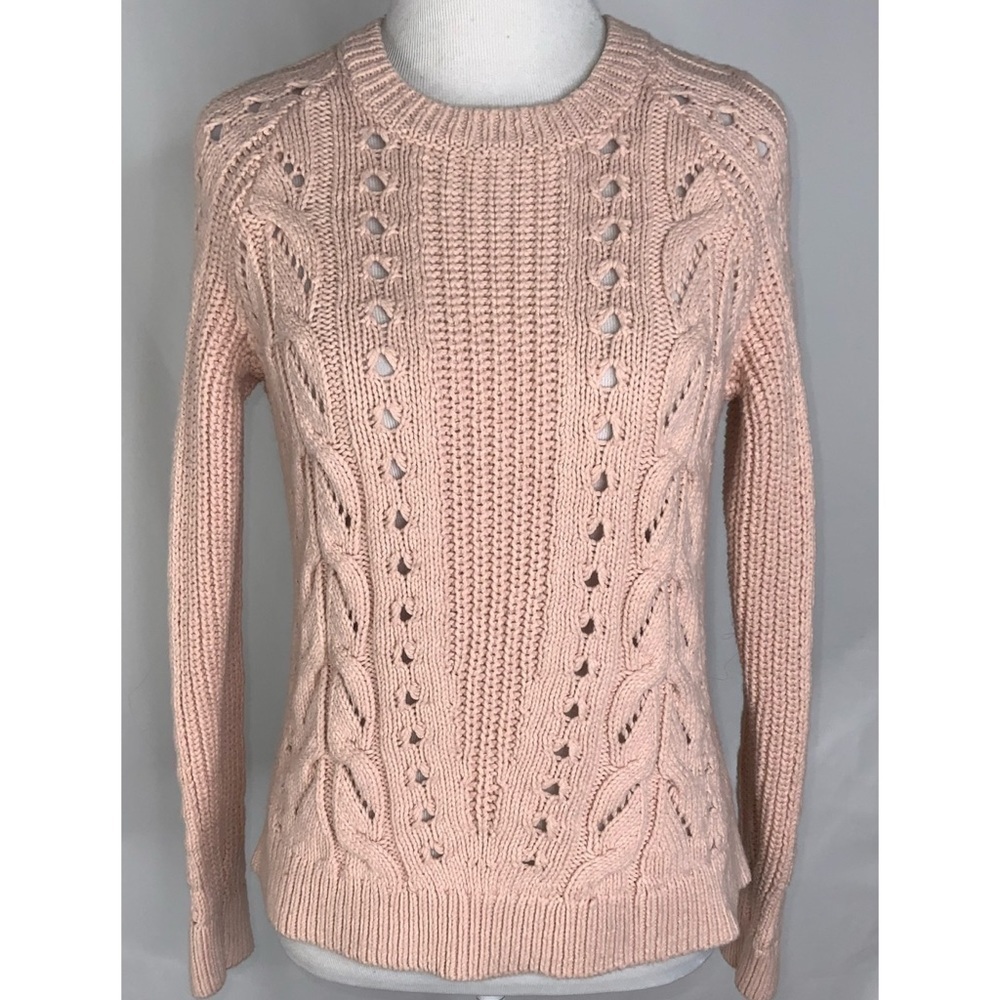 Lucky Brand Dusty Pink Cable Knit Crew Neck Ribbed Trim Casual Sweater S